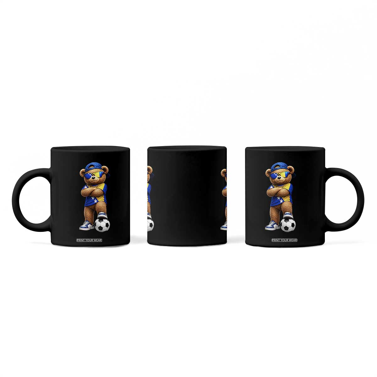 Cool Bosnia Herzegovina Flag Teddy Bear Soccer Fan Coffee Mug BIH Bosnian Heritage Football Lovers
