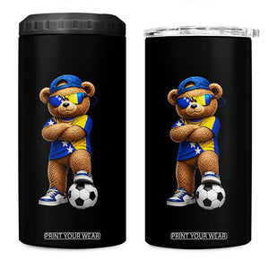 Cool Bosnia Herzegovina Flag Teddy Bear Soccer Fan 4 in 1 Can Cooler Tumbler BIH Bosnian Heritage Football Lovers