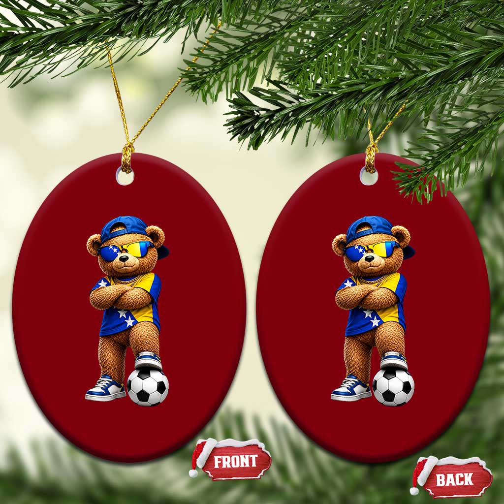 Cool Bosnia Herzegovina Flag Teddy Bear Soccer Fan Ceramic Ornament BIH Bosnian Heritage Football Lovers