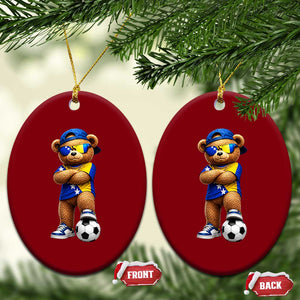 Cool Bosnia Herzegovina Flag Teddy Bear Soccer Fan Ceramic Ornament BIH Bosnian Heritage Football Lovers