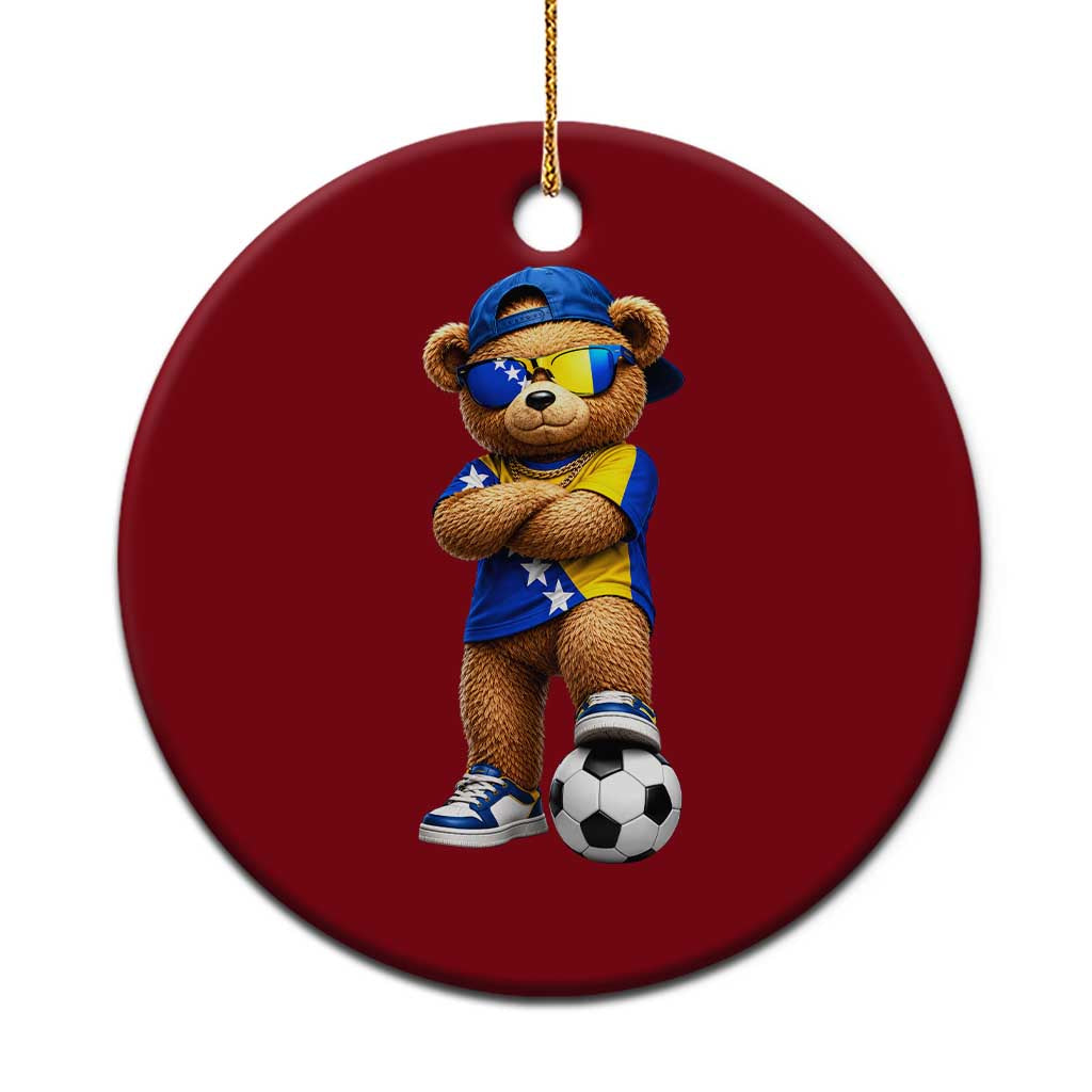 Cool Bosnia Herzegovina Flag Teddy Bear Soccer Fan Ceramic Ornament BIH Bosnian Heritage Football Lovers