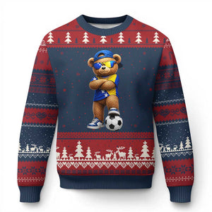 Cool Bosnia Herzegovina Flag Teddy Bear Soccer Fan Ugly Christmas Sweater BIH Bosnian Heritage Football Lovers