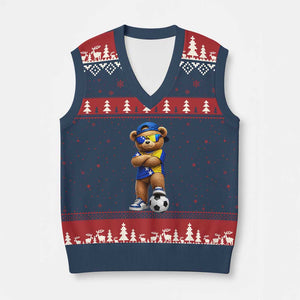 Cool Bosnia Herzegovina Flag Teddy Bear Soccer Fan V-Neck Knit Sweater Vest BIH Bosnian Heritage Football Lovers