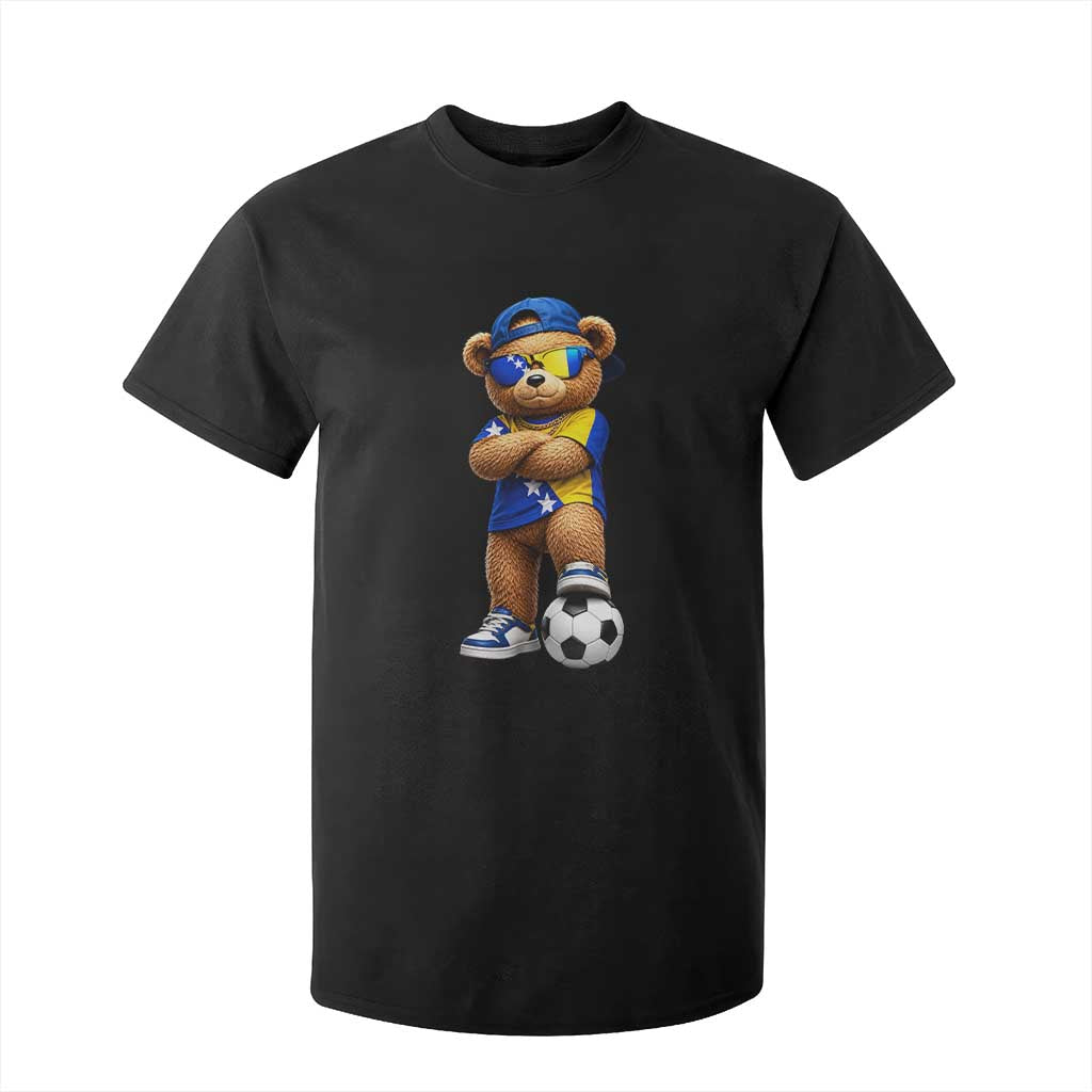Cool Bosnia Herzegovina Flag Teddy Bear Soccer Fan T Shirt For Kid BIH Bosnian Heritage Football Lovers TS02 Black Print Your Wear