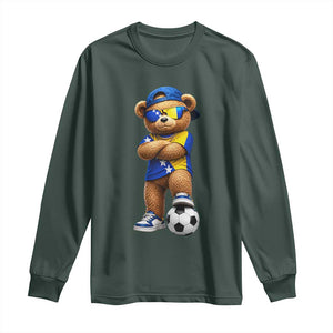 Cool Bosnia Herzegovina Flag Teddy Bear Soccer Fan Long Sleeve Shirt BIH Bosnian Heritage Football Lovers