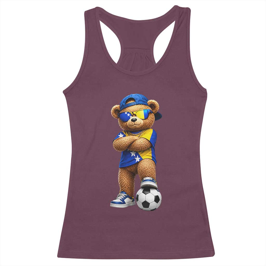 Cool Bosnia Herzegovina Flag Teddy Bear Soccer Fan Racerback Tank Top BIH Bosnian Heritage Football Lovers