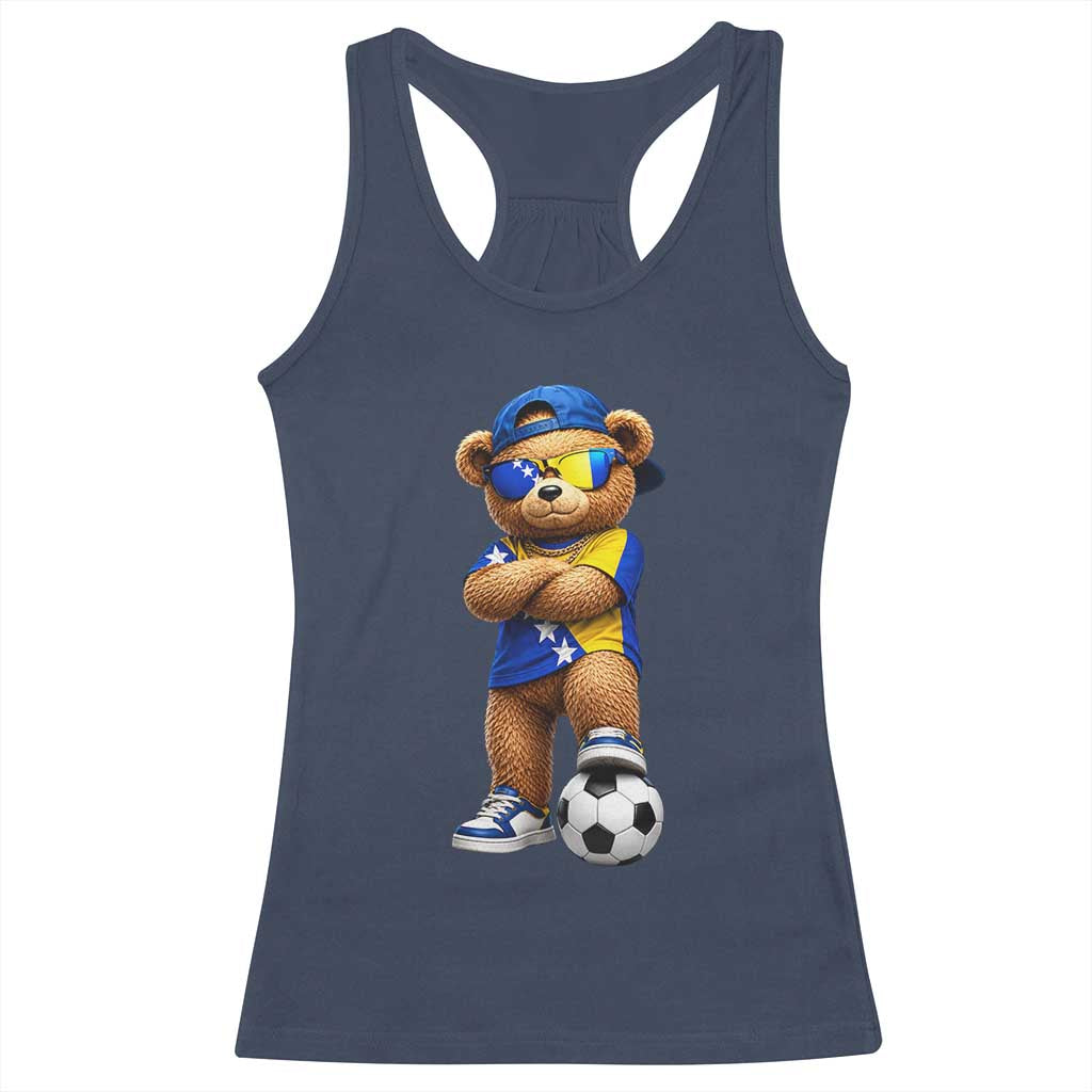 Cool Bosnia Herzegovina Flag Teddy Bear Soccer Fan Racerback Tank Top BIH Bosnian Heritage Football Lovers