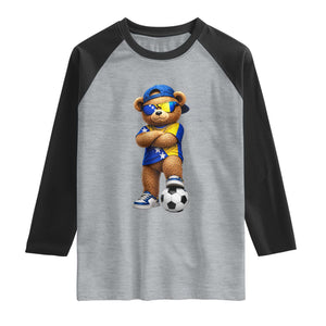 Cool Bosnia Herzegovina Flag Teddy Bear Soccer Fan Raglan Shirt BIH Bosnian Heritage Football Lovers