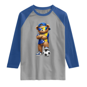 Cool Bosnia Herzegovina Flag Teddy Bear Soccer Fan Raglan Shirt BIH Bosnian Heritage Football Lovers