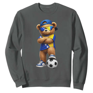 Cool Bosnia Herzegovina Flag Teddy Bear Soccer Fan Sweatshirt BIH Bosnian Heritage Football Lovers