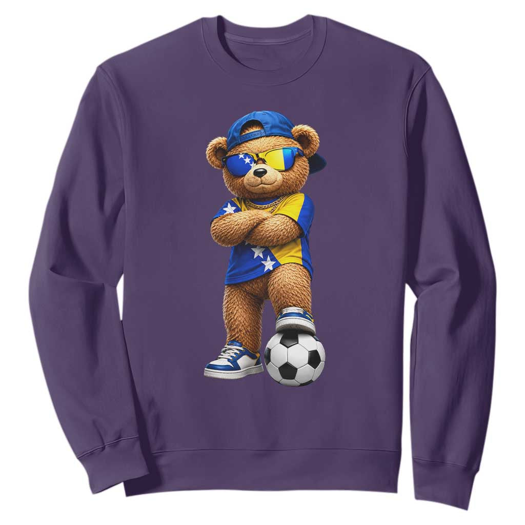 Cool Bosnia Herzegovina Flag Teddy Bear Soccer Fan Sweatshirt BIH Bosnian Heritage Football Lovers