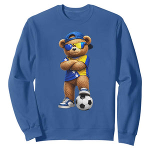 Cool Bosnia Herzegovina Flag Teddy Bear Soccer Fan Sweatshirt BIH Bosnian Heritage Football Lovers