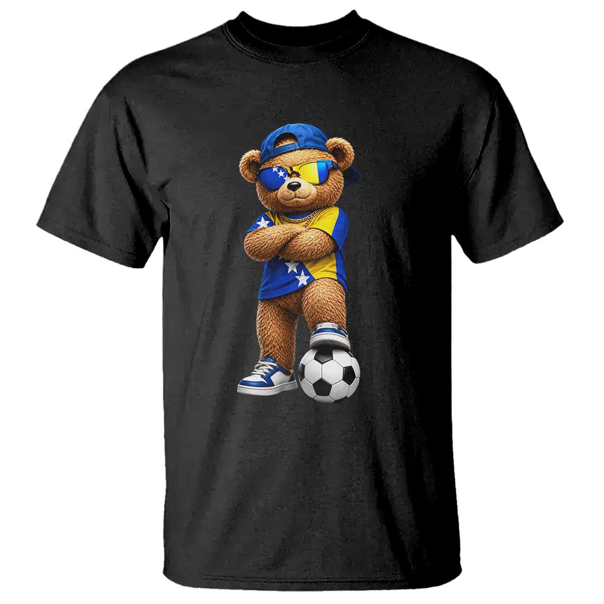 Cool Bosnia Herzegovina Flag Teddy Bear Soccer Fan T Shirt BIH Bosnian Heritage Football Lovers TS02 Black Print Your Wear