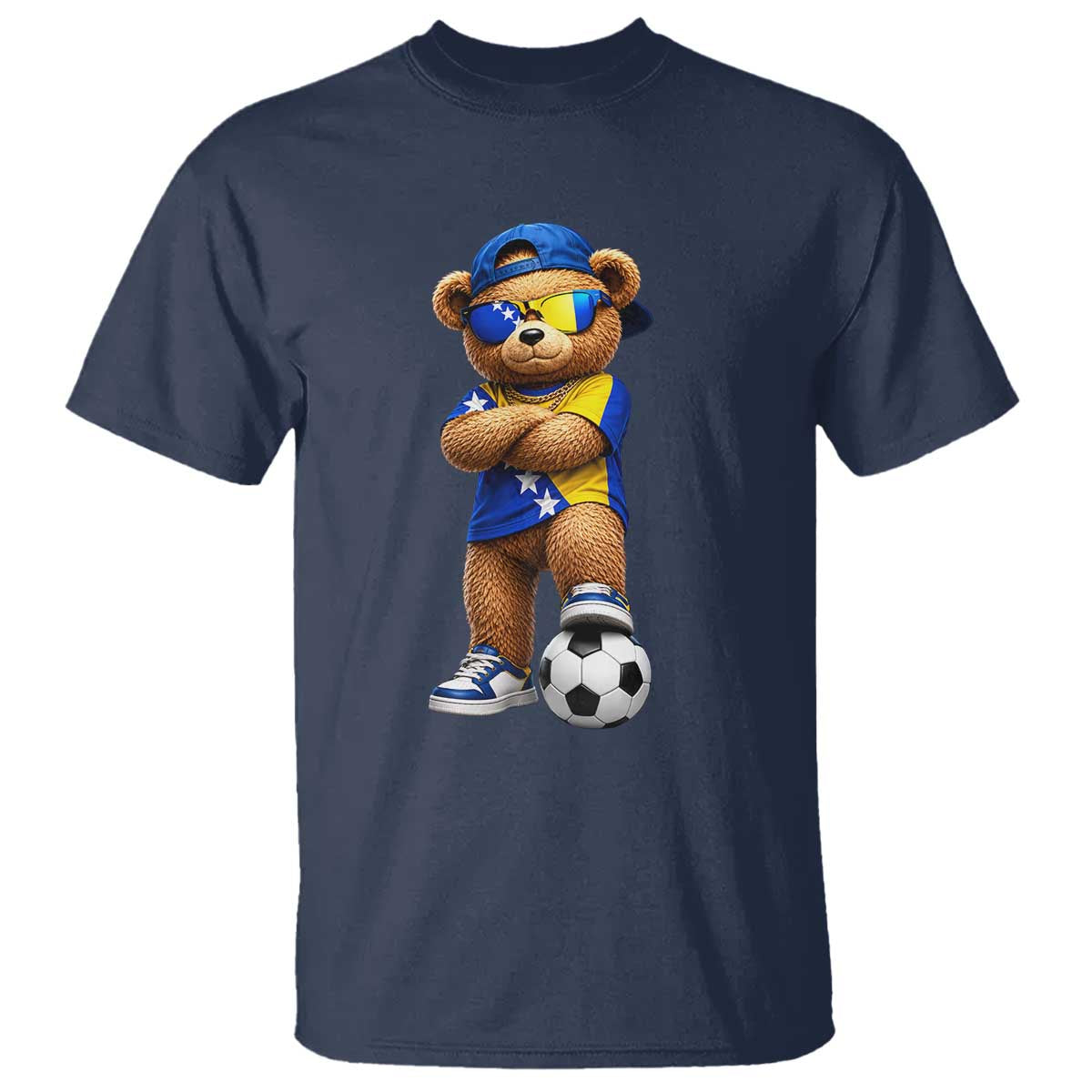Cool Bosnia Herzegovina Flag Teddy Bear Soccer Fan T Shirt BIH Bosnian Heritage Football Lovers