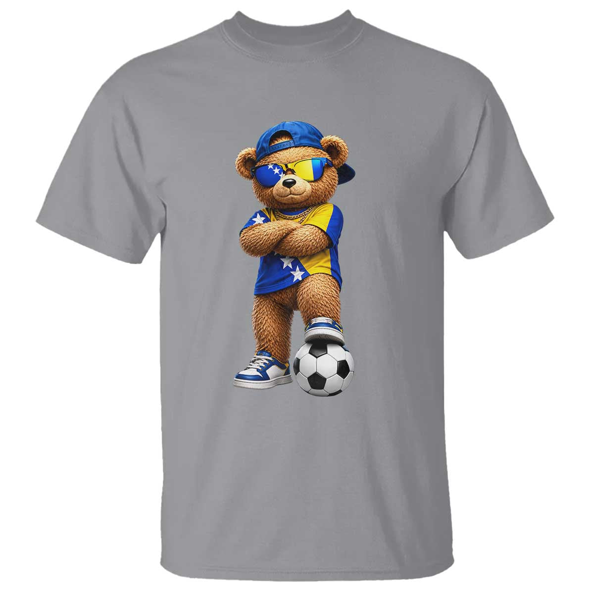 Cool Bosnia Herzegovina Flag Teddy Bear Soccer Fan T Shirt BIH Bosnian Heritage Football Lovers