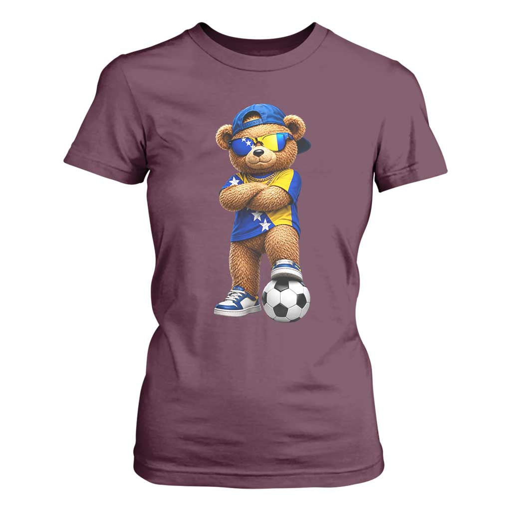 Cool Bosnia Herzegovina Flag Teddy Bear Soccer Fan T Shirt For Women BIH Bosnian Heritage Football Lovers