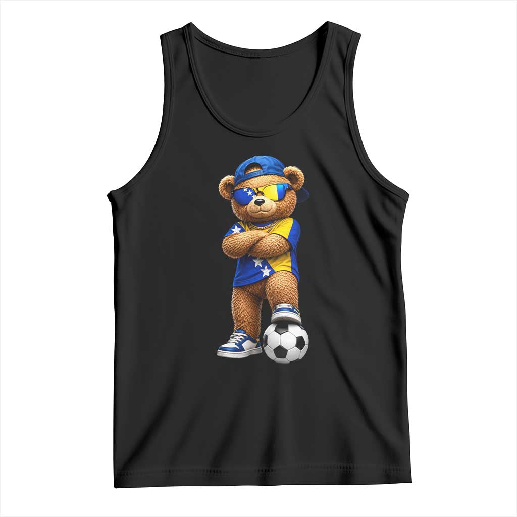 Cool Bosnia Herzegovina Flag Teddy Bear Soccer Fan Tank Top BIH Bosnian Heritage Football Lovers