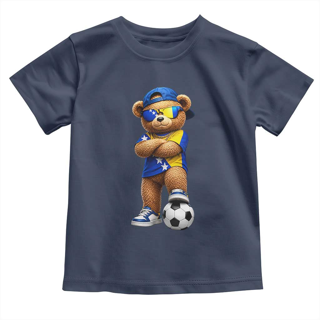 Cool Bosnia Herzegovina Flag Teddy Bear Soccer Fan Toddler T Shirt BIH Bosnian Heritage Football Lovers