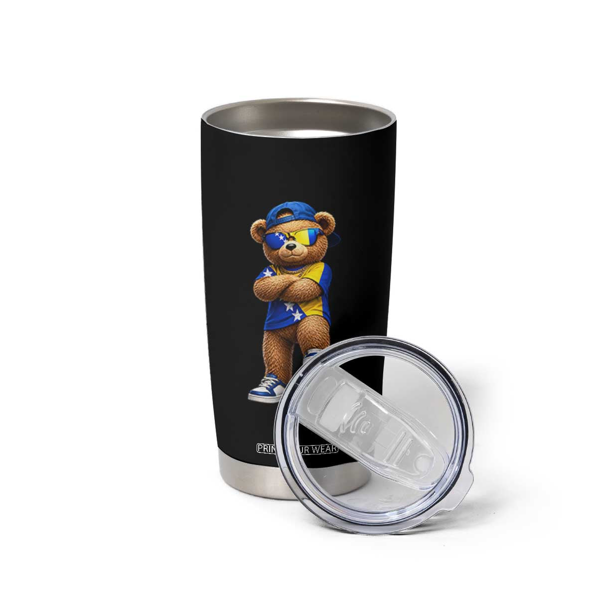 Cool Bosnia Herzegovina Flag Teddy Bear Soccer Fan Tumbler Cup BIH Bosnian Heritage Football Lovers