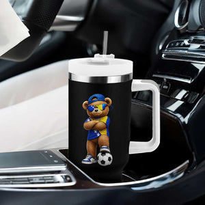 Cool Bosnia Herzegovina Flag Teddy Bear Soccer Fan Tumbler With Handle BIH Bosnian Heritage Football Lovers