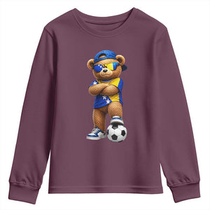 Cool Bosnia Herzegovina Flag Teddy Bear Soccer Fan Youth Sweatshirt BIH Bosnian Heritage Football Lovers