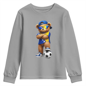 Cool Bosnia Herzegovina Flag Teddy Bear Soccer Fan Youth Sweatshirt BIH Bosnian Heritage Football Lovers
