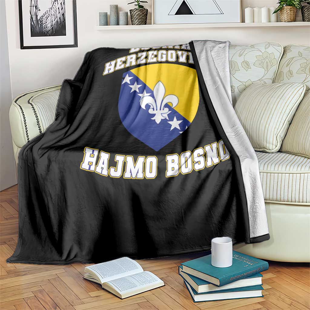 Hajmo Bosno Lets Go Bosnia Herzegovina Flag Throw Blanket Golden Lily Soccer Football Fan Athletic Graphic