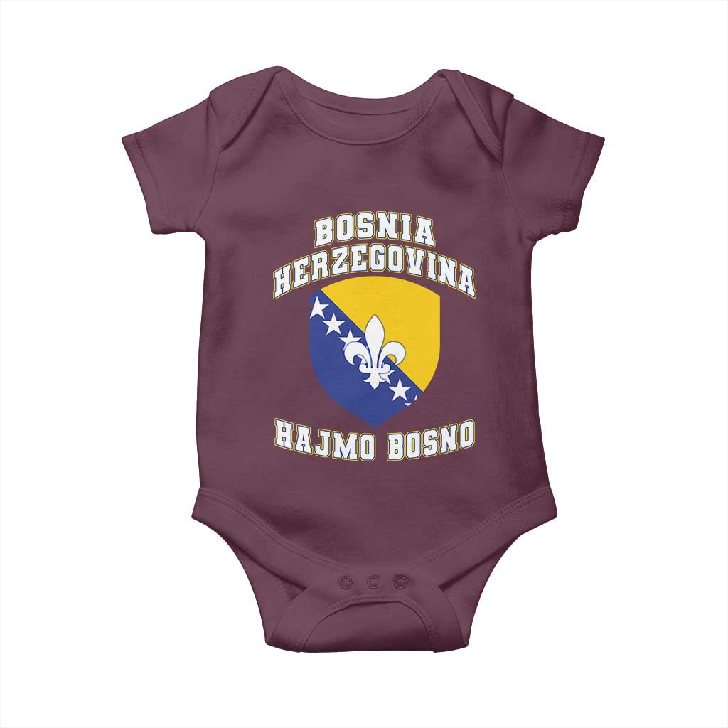 Hajmo Bosno Lets Go Bosnia Herzegovina Flag Baby Onesie Golden Lily Soccer Football Fan Athletic Graphic TS02 Maroon Print Your Wear