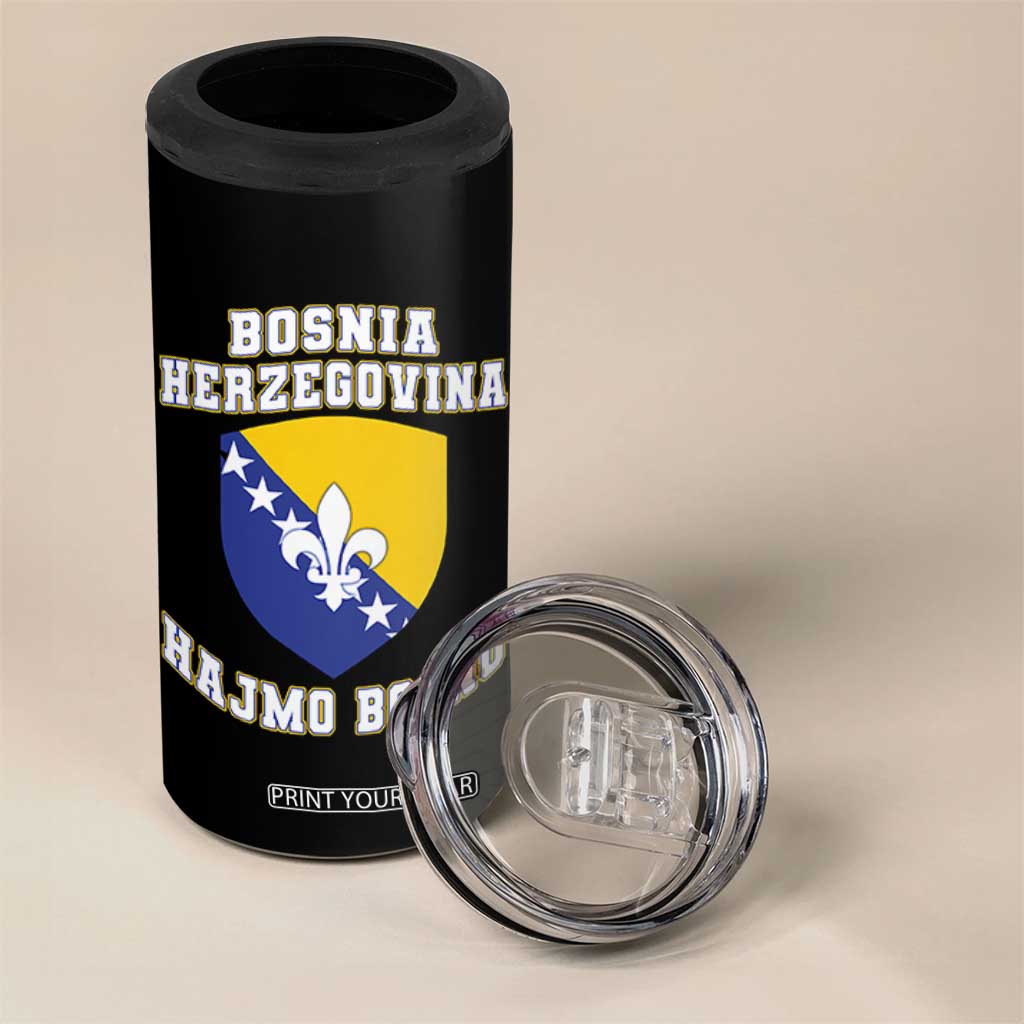 Hajmo Bosno Lets Go Bosnia Herzegovina Flag 4 in 1 Can Cooler Tumbler Golden Lily Soccer Football Fan Athletic Graphic