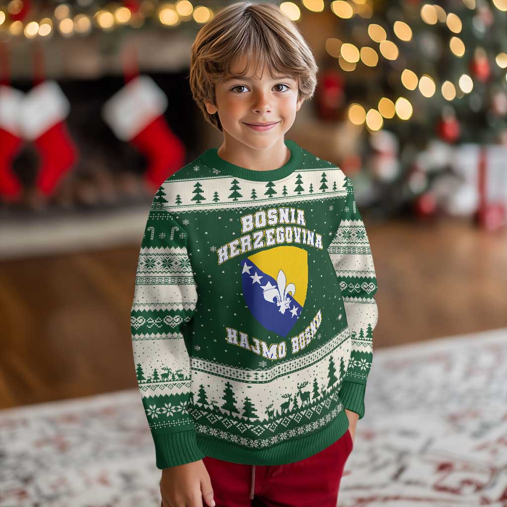 Hajmo Bosno Lets Go Bosnia Herzegovina Flag Ugly Christmas Sweater Golden Lily Soccer Football Fan Athletic Graphic TS02 Forest Green Beige Print Your Wear