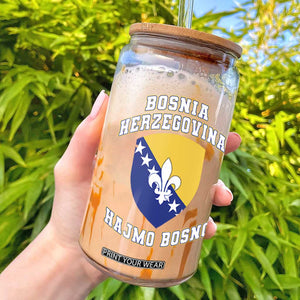Hajmo Bosno Lets Go Bosnia Herzegovina Flag Glass Can Golden Lily Soccer Football Fan Athletic Graphic