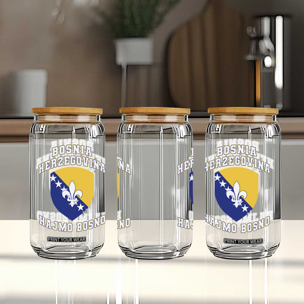Hajmo Bosno Lets Go Bosnia Herzegovina Flag Glass Can Golden Lily Soccer Football Fan Athletic Graphic
