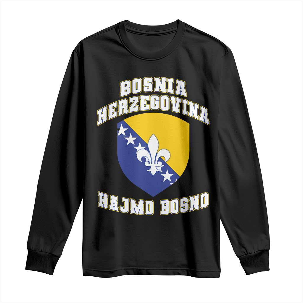 Hajmo Bosno Lets Go Bosnia Herzegovina Flag Long Sleeve Shirt Golden Lily Soccer Football Fan Athletic Graphic TS02 Black Print Your Wear