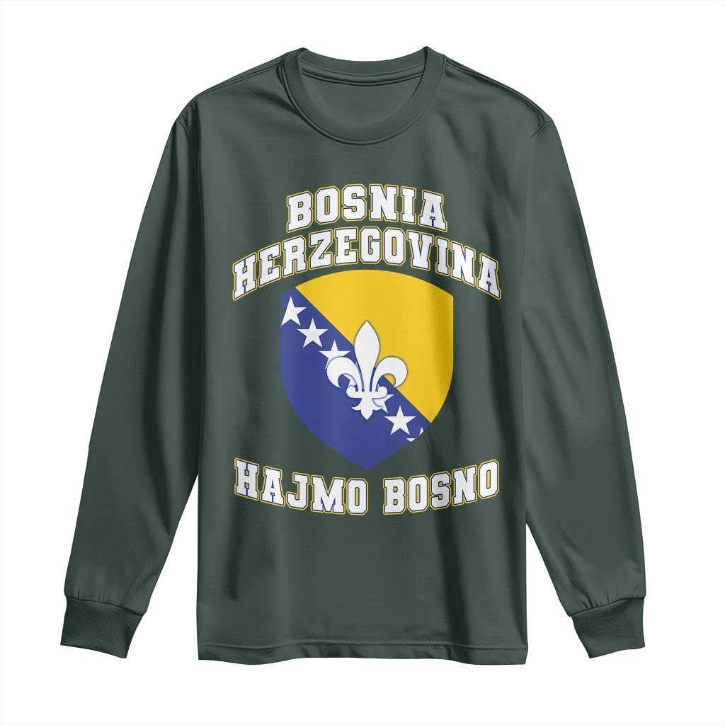 Hajmo Bosno Lets Go Bosnia Herzegovina Flag Long Sleeve Shirt Golden Lily Soccer Football Fan Athletic Graphic TS02 Dark Forest Green Print Your Wear