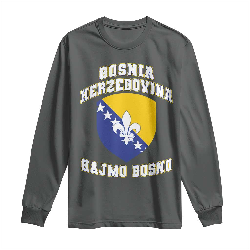 Hajmo Bosno Lets Go Bosnia Herzegovina Flag Long Sleeve Shirt Golden Lily Soccer Football Fan Athletic Graphic TS02 Dark Heather Print Your Wear