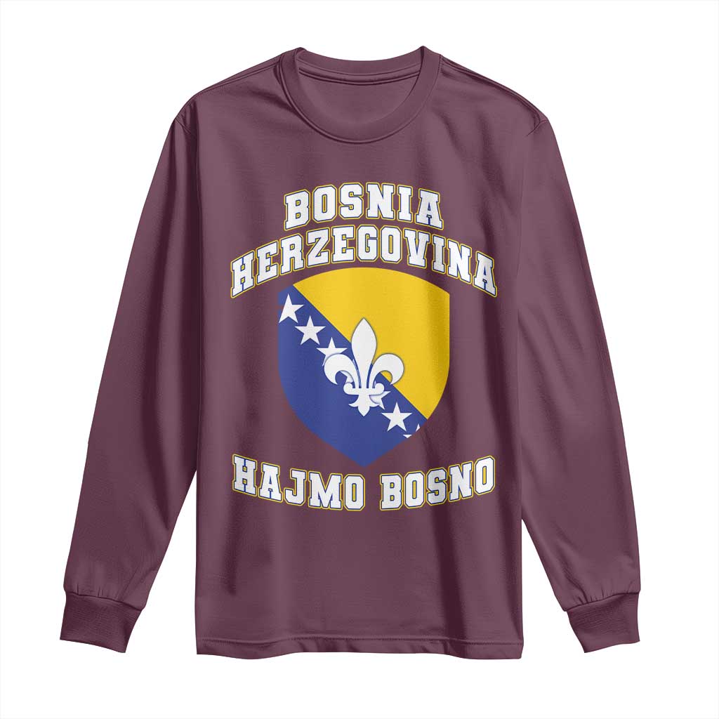 Hajmo Bosno Lets Go Bosnia Herzegovina Flag Long Sleeve Shirt Golden Lily Soccer Football Fan Athletic Graphic TS02 Maroon Print Your Wear