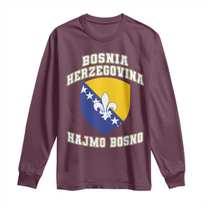 Hajmo Bosno Lets Go Bosnia Herzegovina Flag Long Sleeve Shirt Golden Lily Soccer Football Fan Athletic Graphic TS02 Maroon Print Your Wear
