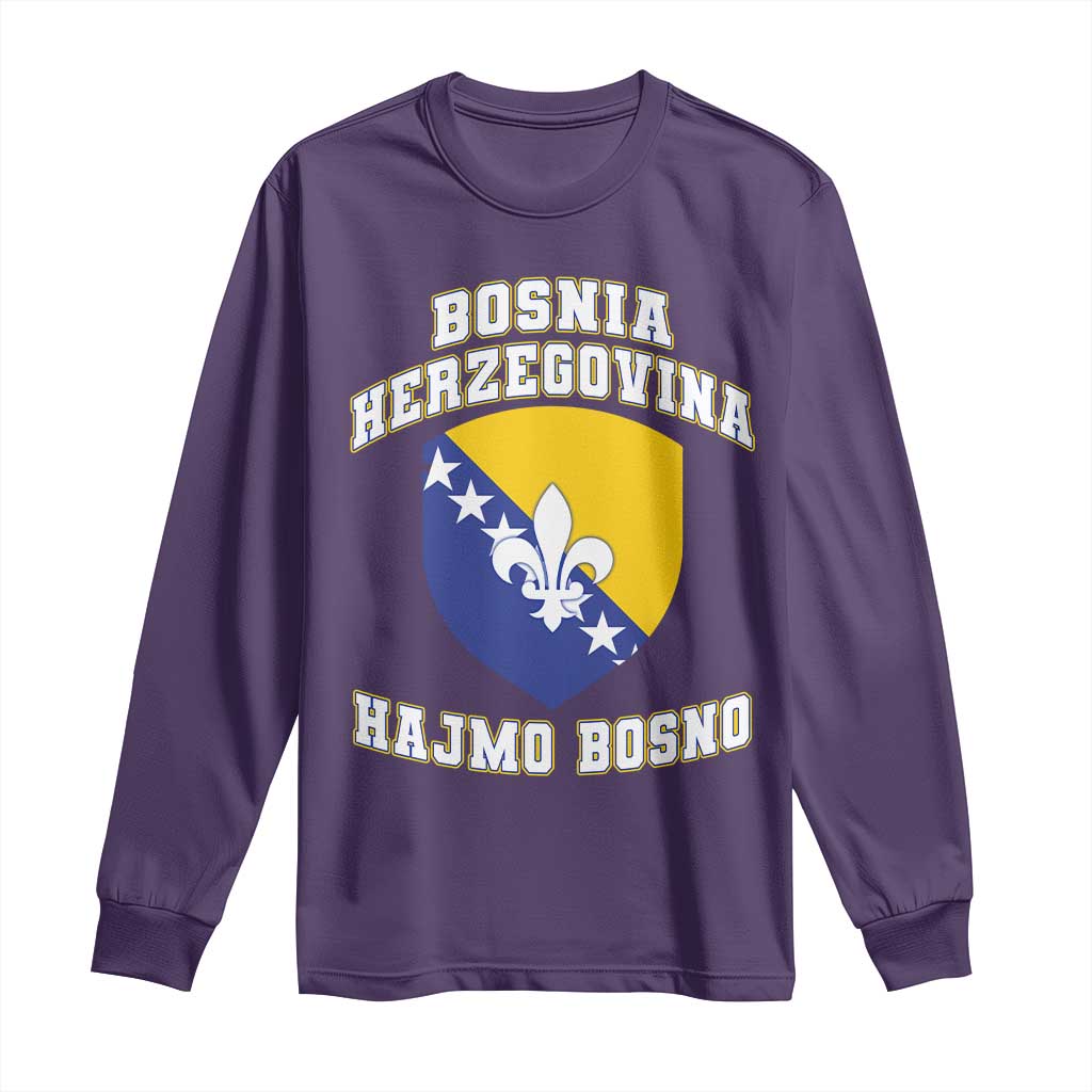 Hajmo Bosno Lets Go Bosnia Herzegovina Flag Long Sleeve Shirt Golden Lily Soccer Football Fan Athletic Graphic TS02 Purple Print Your Wear