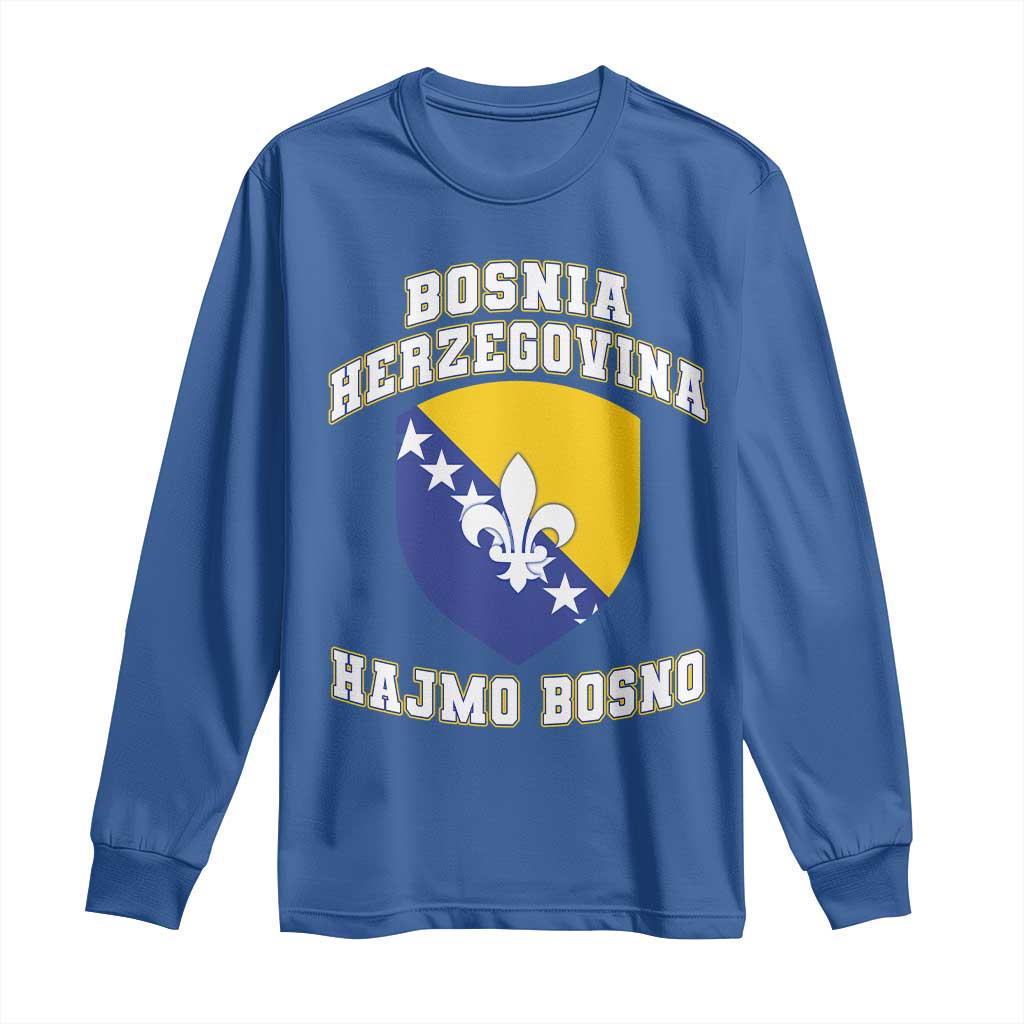 Hajmo Bosno Lets Go Bosnia Herzegovina Flag Long Sleeve Shirt Golden Lily Soccer Football Fan Athletic Graphic TS02 Royal Blue Print Your Wear