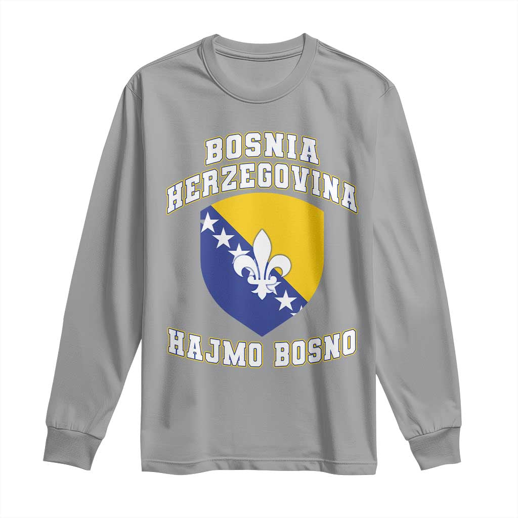 Hajmo Bosno Lets Go Bosnia Herzegovina Flag Long Sleeve Shirt Golden Lily Soccer Football Fan Athletic Graphic TS02 Sport Gray Print Your Wear