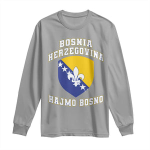 Hajmo Bosno Lets Go Bosnia Herzegovina Flag Long Sleeve Shirt Golden Lily Soccer Football Fan Athletic Graphic TS02 Sport Gray Print Your Wear