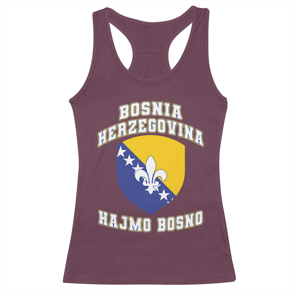Hajmo Bosno Lets Go Bosnia Herzegovina Flag Racerback Tank Top Golden Lily Soccer Football Fan Athletic Graphic TS02 Maroon Print Your Wear
