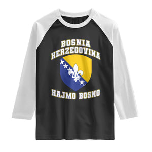 Hajmo Bosno Lets Go Bosnia Herzegovina Flag Raglan Shirt Golden Lily Soccer Football Fan Athletic Graphic TS02 Black White Print Your Wear