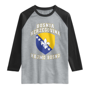 Hajmo Bosno Lets Go Bosnia Herzegovina Flag Raglan Shirt Golden Lily Soccer Football Fan Athletic Graphic TS02 Heather Gray Black Print Your Wear