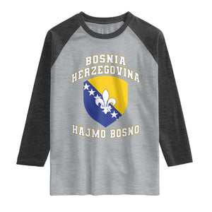 Hajmo Bosno Lets Go Bosnia Herzegovina Flag Raglan Shirt Golden Lily Soccer Football Fan Athletic Graphic TS02 Heather Gray Heather Charcoal Print Your Wear