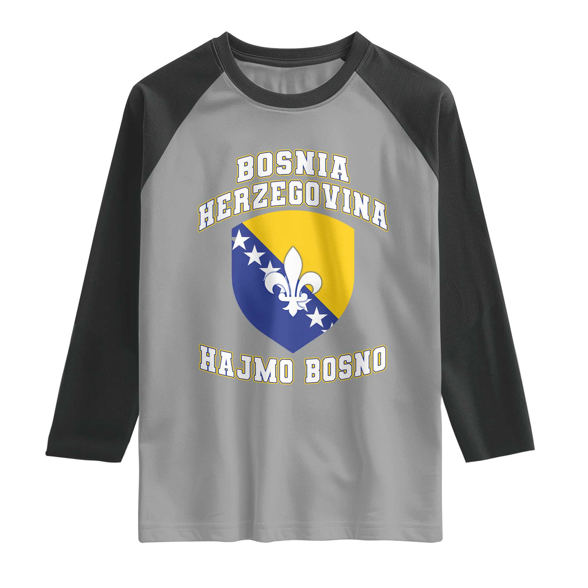 Hajmo Bosno Lets Go Bosnia Herzegovina Flag Raglan Shirt Golden Lily Soccer Football Fan Athletic Graphic TS02 Sport Gray Black Print Your Wear