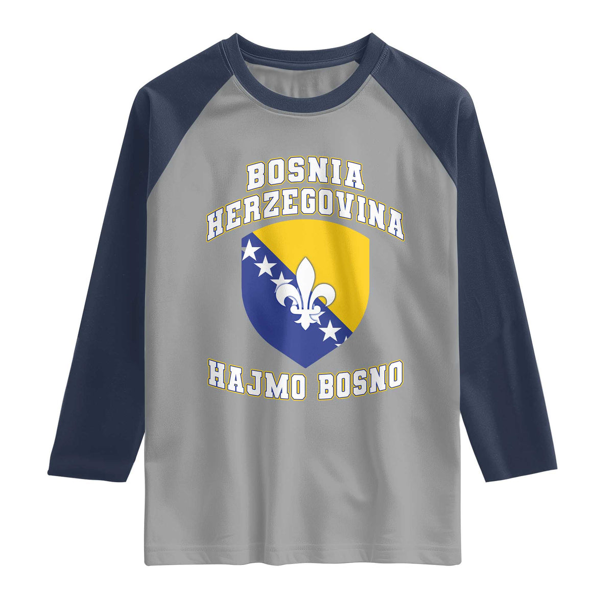 Hajmo Bosno Lets Go Bosnia Herzegovina Flag Raglan Shirt Golden Lily Soccer Football Fan Athletic Graphic TS02 Sport Gray Navy Print Your Wear