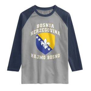 Hajmo Bosno Lets Go Bosnia Herzegovina Flag Raglan Shirt Golden Lily Soccer Football Fan Athletic Graphic TS02 Sport Gray Navy Print Your Wear