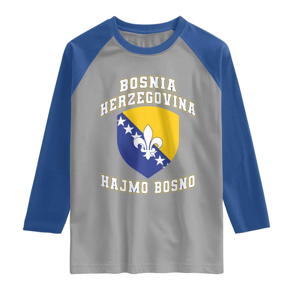 Hajmo Bosno Lets Go Bosnia Herzegovina Flag Raglan Shirt Golden Lily Soccer Football Fan Athletic Graphic TS02 Sport Gray Royal Print Your Wear