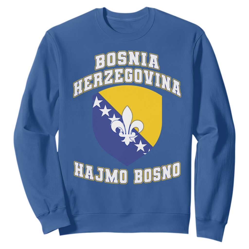 Hajmo Bosno Lets Go Bosnia Herzegovina Flag Sweatshirt Golden Lily Soccer Football Fan Athletic Graphic TS02 Royal Blue Print Your Wear